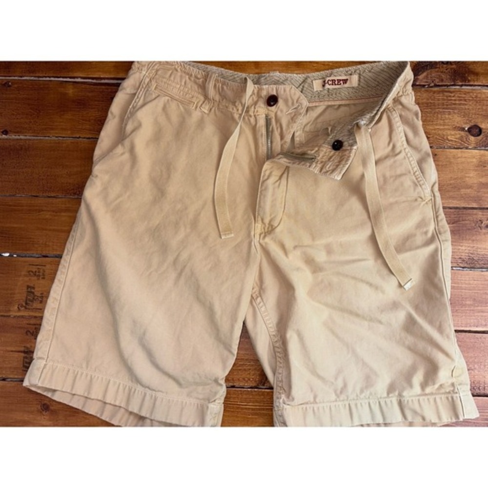J.Crew Broken-In Relaxed Shorts Mens 31 Khaki Tan Cotton Drawstring Chino‎